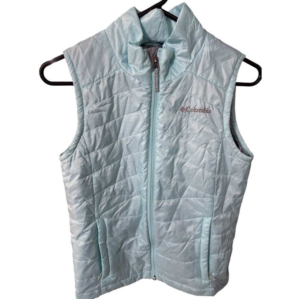 Columbia Omni‎ Heat Vest Womens L Light Blue Puffer Sleeveless Jacket Coat